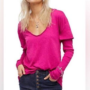 Free People We the Free Magenta Long Sleeve Top